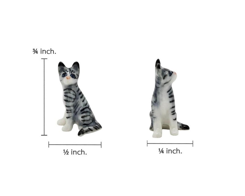 WitnyStore Tiny 3" Long Brown White Tabby Shorthair Cat Lying On Side Figurine - Miniature Hand Made Painted Ceramic Cats Kitten Feline Animal Cute Porcelain Decorative Collectible Figures DÃ©cor Gifts - Image 2